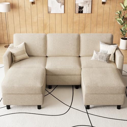 Belffin 84.3" 5 Seats U Shaped Couch Modular Sectional Sofa Washable Sectional Couches for Living Room Comfy Couches with Storage Seat Couch Sofas with Chaise,Beige by Belffin