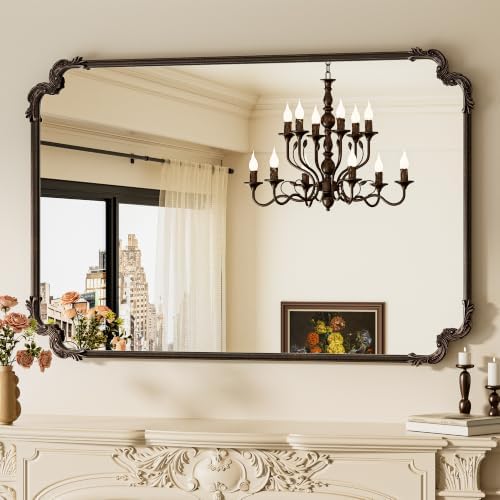 TETOTE Vintage Antique Bronze Rectangle Mirror for Mantle Fireplace 48 x 32 Traditional Baroque Ornate Scroll Wall Mirror with Metal Frame for Living Room Bedroom, Horizontal/Vertical by TETOTE