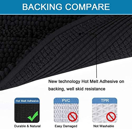 H.VERSAILTEX Bathroom Rugs Bath Rug Set 2 Piece Bathroom Contour Rug Toilet Mat Sets Non Slip Contour Bath Rug Ultra Thick Water Absorbent Striped Bath Mats Washable(36" x 24" Plus 20" x 24" U, Black) - Image 3