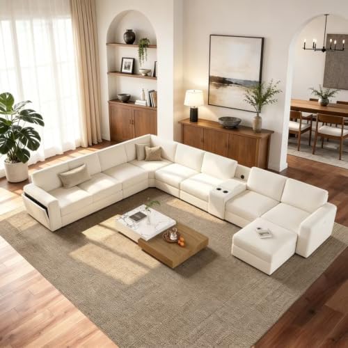 Vesgantti Modular 8-Seater Chenille L Shaped Sectional Sofa, Beige by Vesgantti