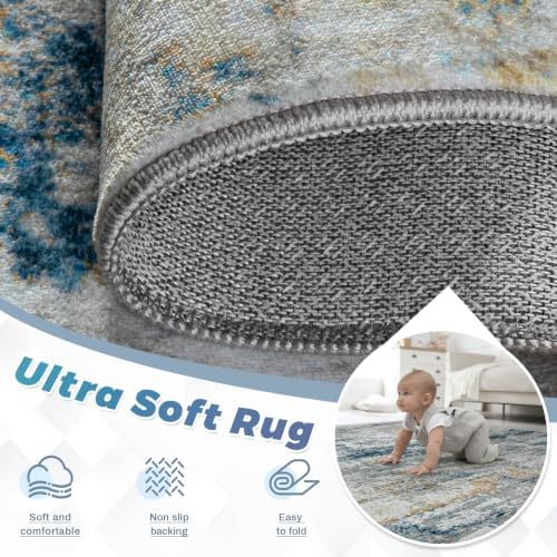 pmtsns Area Rugs 9x12 for Living Room: Washable Rug Modern Abstract Neutral Soft Non-Slip Low-Pile Indoor Large Carpet for Bedroom Dining Room Playroom Home Office (BlueGreyGold, 9'x12') - Image 4