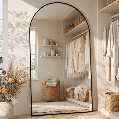 76"x34" Arched Full Length Mirror, Large Floor Mirror, Black - Image 3