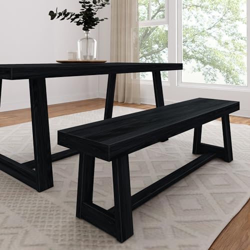 Plank+Beam Classic Dining Bench, 60 Inch, Black Wirebrush by PlankBeam