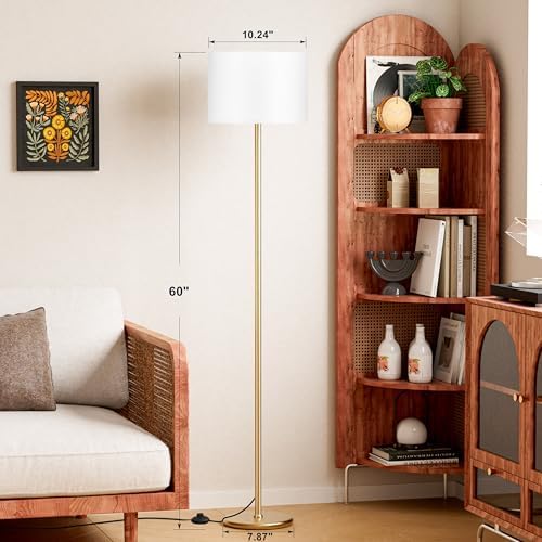 Ambimall 60'' Modern Floor Lamp with Shade, Tall Lamps for Living Room, Bedroom, Office, Dining Room, White Shade with Gold Pole(Without Bulb) - Image 2