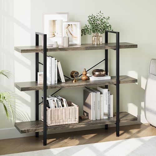 OtterOasis Heavy Duty 3 Tier Industrial Bookcase for Home Office, Grey by OtterOasis