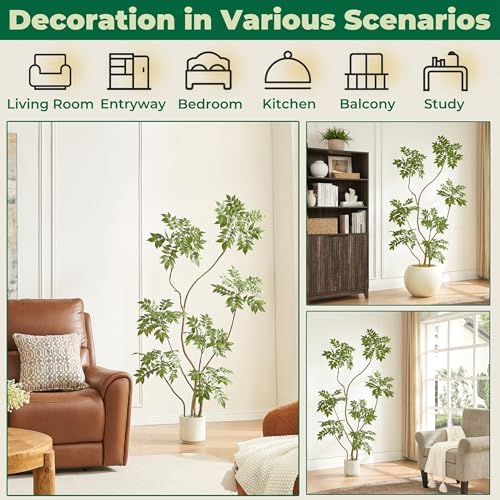 5.5FT Artificial Sumac Tree with White Pot, Indoor Tall Faux Plants - Image 5