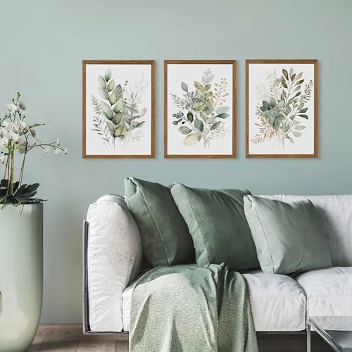 AVECCO 3 Pieces Green Watercolor Botanical Framed Canvas Wall Art 12x16 in - Image 2