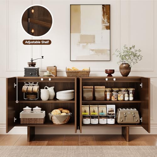 ONBRILL 63" Fluted Sideboard Cabinet with Storage Adjustable Shelves Walnut - Image 3