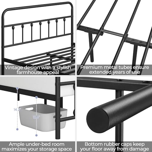 Yaheetech Queen Metal Platform Bed Frame, Victorian Headboard & Footboard - Image 4