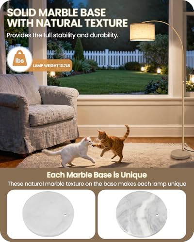 75" Dimmable Gold Arc Floor Lamp with Marble Base, Adjustable Height, Beige - Image 2