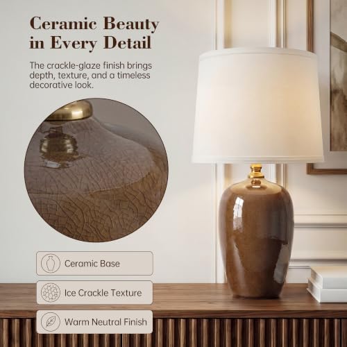 Dawnwake 19.1" Ceramic Table Lamps Set of 2 for Bedroom Living Room,Coffee - Image 2