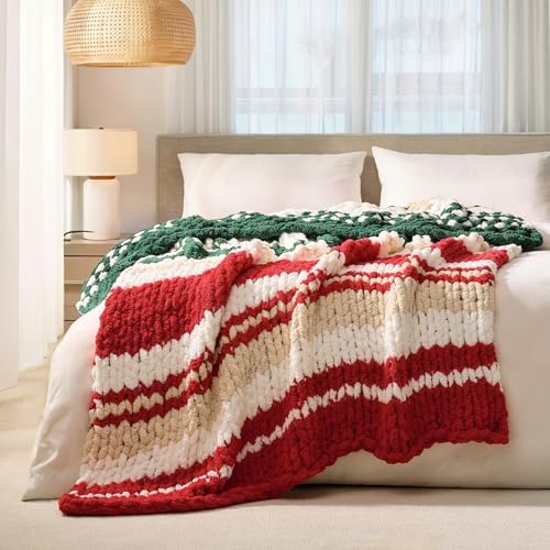 L'AGRATY Chunky Knit Throw Blanket for Couch, 50 x 60 Inches, Red Green by LAGRATY