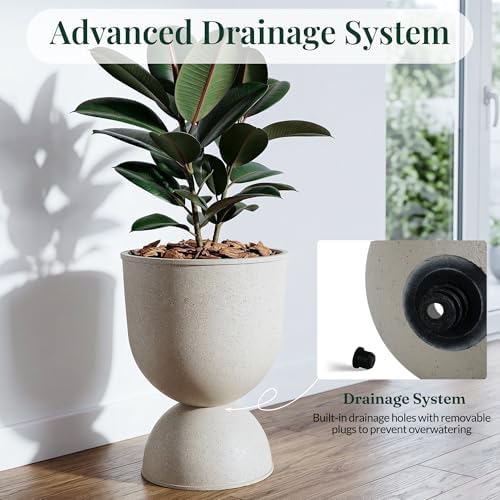 KOL 18 Inch Tall Planters, Beige Plastic Urn Planters, 2 Pack - Image 4