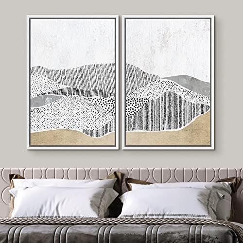 SIGNWIN Framed Canvas Print Wall Art Set Grunge Black & Brown Landscape Abstract Geometric Digital Art Minimalism Modern Art Decorative Boho for Living Room, Bedroom, Office - 24"" x36 x2 White - Image 3