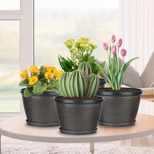Quarut 4 Pack 8 Inch Flower Pots Planters for Outdoor Indoor - Image 6