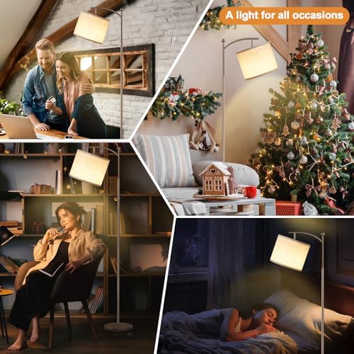 Ambimall 60" Floor Lamp for Living Room with 3 Color Temperatures, Adjustable Beige Shade with Brown Pole, Tall Lamp for Bedroom Office Classroom Dorm Room, 9W Bulb Included - Image 5
