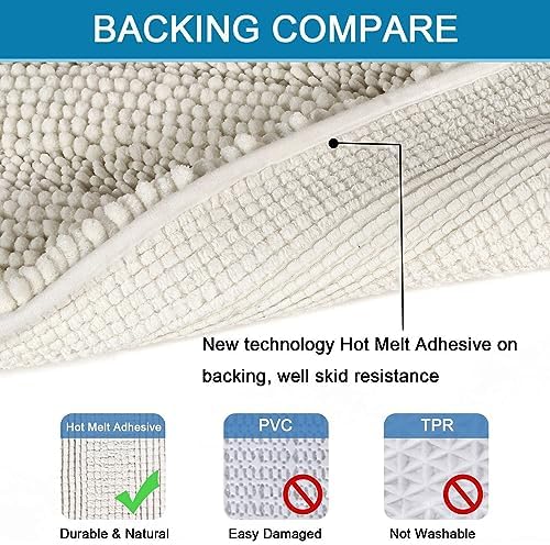 H.VERSAILTEX Bath Rugs for Bathroom Non Slip Bath Mats Extra Thick Chenille Striped Rug 20" x 32" Absorbent Non Skid Fluffy Soft Shaggy Washable Dry Fast Plush Mat for Indoor, Bath Room, Tub - Cream - Image 4