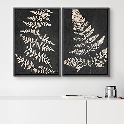 SIGNWIN Canvas Print Wall Art Set Black Tan Forest Fern Plant Leaf Silhouette Nature Wilderness Illustrations Modern Art Rustic Multicolor for Living Room, Bedroom, Office - 16"" x24 x2 Black - Image 2