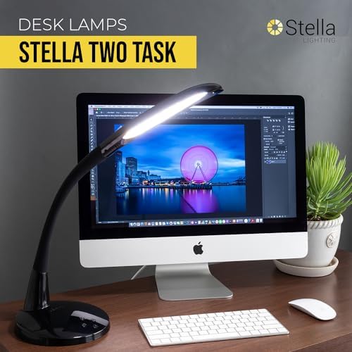 Two Task Lamp, 12W Adjustable Desk Lamp, Dimmable LED Light with Custom Color Temperature for Desk, Office, Bedroom, Living Room, Modern Design for Work, Study, Reading Needs, (Black) - Image 2