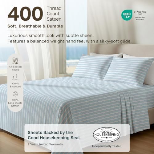 California Design Den 100% Cotton Sateen Twin Size Sheet Set, 3 Pc Set - Image 2