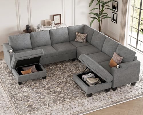 Belffin Modular Sectional Sofa Couch with Storage U Shape Convertible Corner Couches for Living Room Light Grey Couch - Image 3