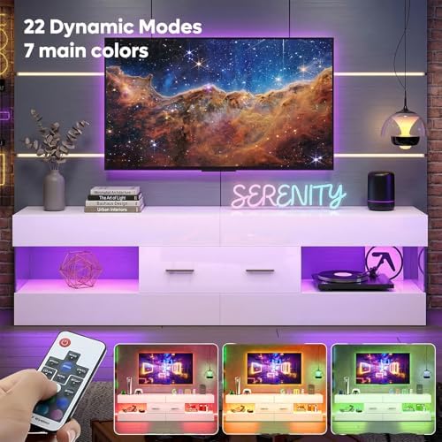 Bestier 60 Inch White Modern TV Stand, LED Entertainment Center Console - Image 4