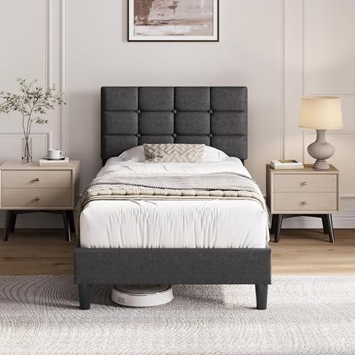 Yaheetech Twin Size Upholstered Tufted Bed Frame with Headboard by Yaheetech