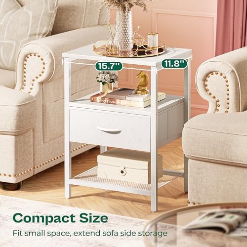 Huuger Nightstand Set of 2, Night Stand with Fabric Drawer, Mesh Shelf - Image 5