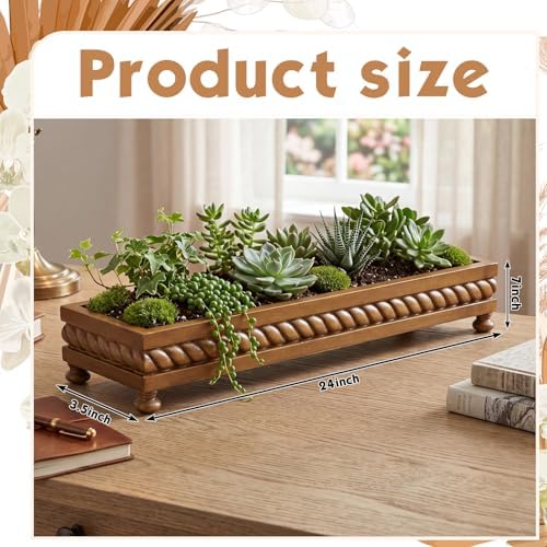 AceOrbit Large Long Wooden Dough Bowl, Spring Decorative Wooden Tables Centerpiece Tray, Riser Rustic Dough Bowl, Farmhouse Centerpiece Tray for Table Living Room Dining Gift(24",Brown) - Image 2