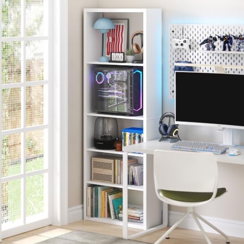 Furinno Viola 5-Tier Thick Frame Book Shelf, Adjustable Shelves, White - Image 4