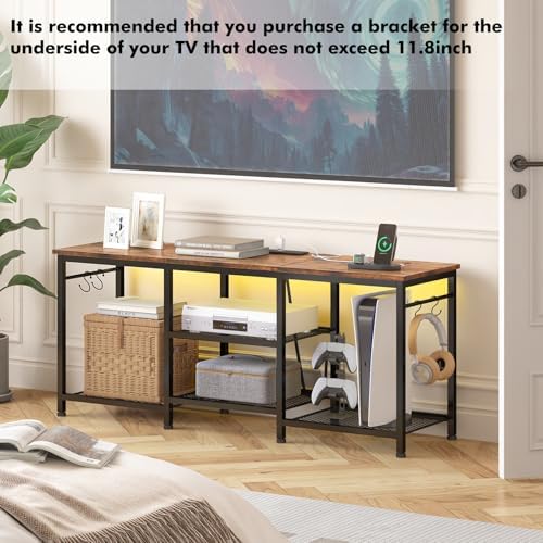 YGEOMER TV Stand for TVs Up to 50in with LED Lights, Rustic Brown - Image 5