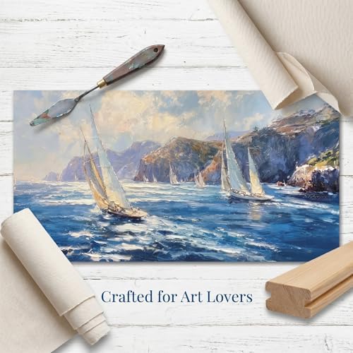 Anolyfi Nautical Coastal Canvas Wall Art for Living Room 40"x20" - Image 5
