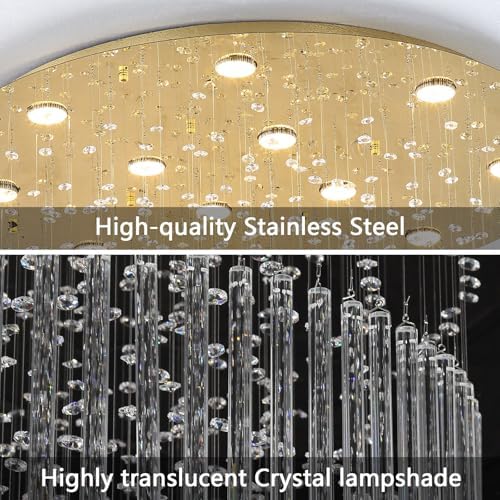 HAIXIANG W24 x H78 Crystal Glam Chandelier Long Light Chandeliers with Dimmable Light Bulbs High Ceiling Light Fixtures for Foyer Entryway Living Room Stair Gold - Image 6
