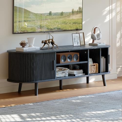ChooChoo 54" Mid Century Modern TV Stand with Fluted Sliding Doors - Image 6