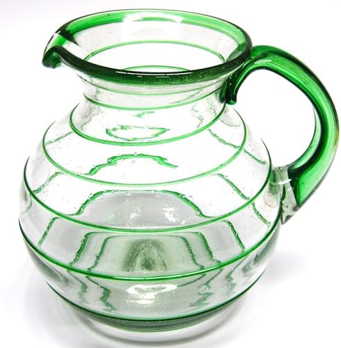Emerald Green Spiral 120 oz Large Bola Pitcher, Recycled Glass, Lead-free, Toxin-Free (Pitcher) by MexHandcraft