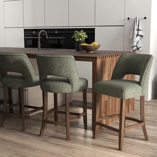 VKNOW Bar Stools Set of 6, 26" Fabric Counter Height Bar Stools, Green - Image 4