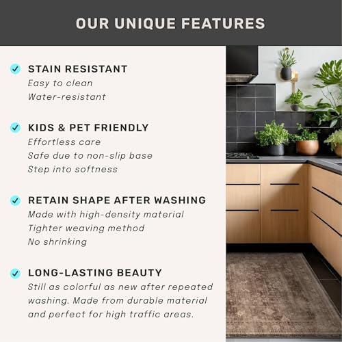 Hazo Haus Neutral Boho Washable 3x16 Extra Long Hallway Runner Rug, Brown Waterproof Large Kitchen Floor Rug Indoor, Non-Slip Stain & Fade Resistant, Vintage Dark Earthy Taupe Décor (3x16 Brown) - Image 5