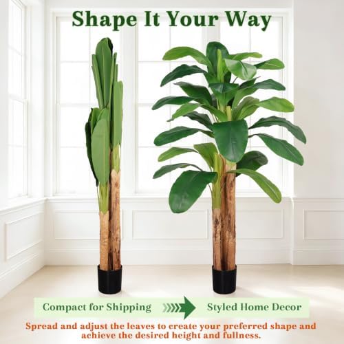 7ft Artificial Banana Tree Real Bark Trunk Faux Banana Leaf Tree - Image 5