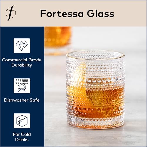 Fortessa Jupiter Beaded Hobnail Glass, 10 Ounce Double Old Fashioned (Set of 6), Gold Rim Clear - Image 2