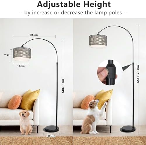 Boho Floor Lamps for Living Room, Arc Floor Lamp for bedroom with Remote and Dimmable Bulb, Over Couch Standing Lamp, Farmhouse Tall Lamp with 3 Color Temperatures, Height Adjustable Corner Floor Lamp - Image 3