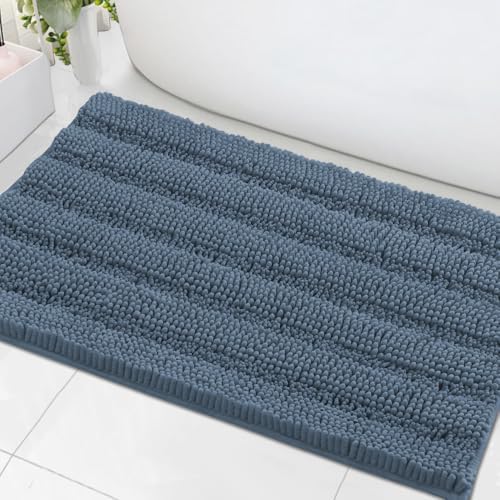 H.VERSAILTEX Bath Mats for Bathroom Non Slip Thick Chenille Striped Bath Rug Absorbent Fluffy Soft Shaggy Rugs Washable Dry Fast Plush Mats for Indoor, Bath Room, Tub - 24" x 36", Blue Indigo by HVERSAILTEX