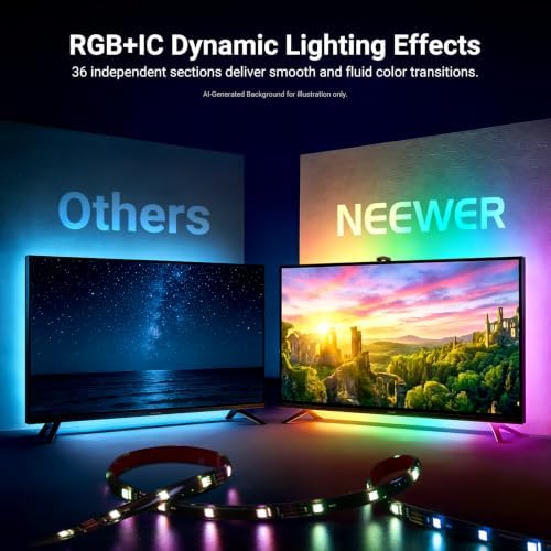NEEWER Basics TV Backlight for 55"-65" Screens, 11.8ft/3.6m LED RGB Light Strips with Sensor Change with TV, Scheduled On/Off, Zero Delay Color Sync, Music Sync, 24 Scenes, Supports App Control, NS03 - Image 4