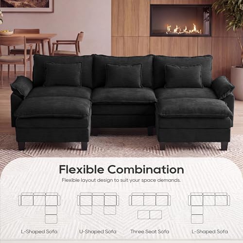URRED Oversized Modular Sectional Sofa，Solid Black：122" U Shaped - Image 4