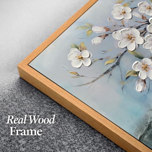Anolyfi Framed Large Cherry Blossom Textured Flowers Wall Art for Living Room Canvas Painting, Modern Elegant Landscape Artwork for Bedroom Hallway Kitchen Office Home Decor, Wood Framed 40"x20" - Image 5