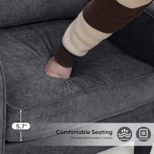 Accent Chair for Living Room, Mid Century Modern Reading Chair for Bedroom, Upholstered Armchair with Side Pockets, Comfy Single Sofa Side Chair for Office, Apartment, Small Room, Dark Grey - Image 6
