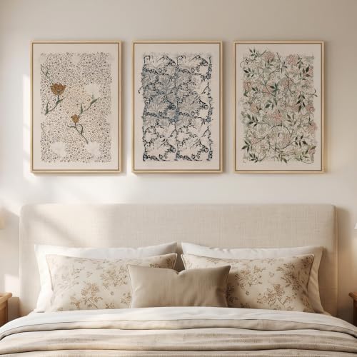 Framed William Morris Boho Floral Canvas Wall Art for Living Room, 16x24 In - Image 2