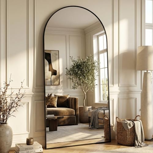 Suidia 81"x41" Arched Full Length Mirror with Stand, Black Floor Mirror - Image 2