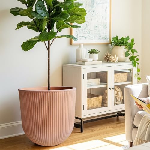 Worth Garden Round Large Planter Pot Set of 2, 17.5" Dia x 15.5" H - Durable Plastic Terracotta Plant Tree Pots with Vertical Stripe Textured Finish, Drainage Hole for Indoor Outdoor Front Porch Patio - Image 5