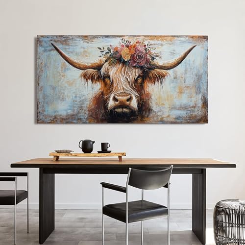 Canvas Wall Art Decor Artwork for Wall Decor Highland Cow Wall Art Prints Wall Art Picutures for Living Room Large Vintage Wall Art Decorations Art Work for Walls Home Bedroom Office Decor 24" X 48" - Image 2