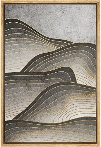 NWT Framed Canvas Print Wall Art Geometric Gold Wave Mountain Nature Wilderness Illustrations Modern Art Decorative Landscape Rustic Zen Colorful for Living Room, Bedroom, Office - 24"x36" Natural by NWT